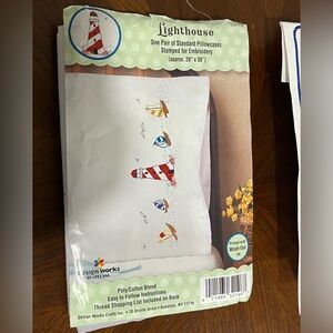 Lot Nautical Lighthouse Embroidery Pillowcase Set and embroidered quilt blocks
